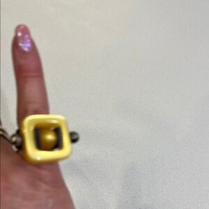 Yellow Square Button with Rubber Statement Ring from Artisan from France